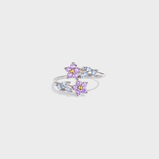 Starlit Petal™ inlaid zircon floral ring in 925 sterling silver