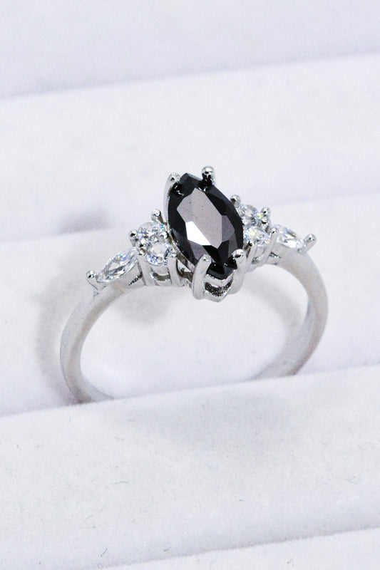 Savell™ | Premierify™ Black Agate Marquise Ring in Platinum Finish