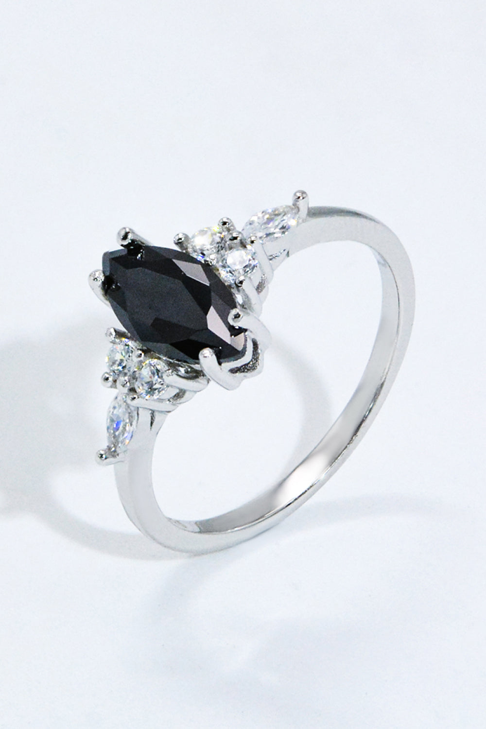 Savell™ | Premierify™ Black Agate Marquise Ring in Platinum Finish