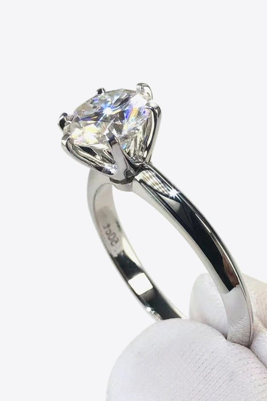 Side view of Kaitlyn Ann solitaire ring showcasing 6-prong setting and brilliant moissanite center stone