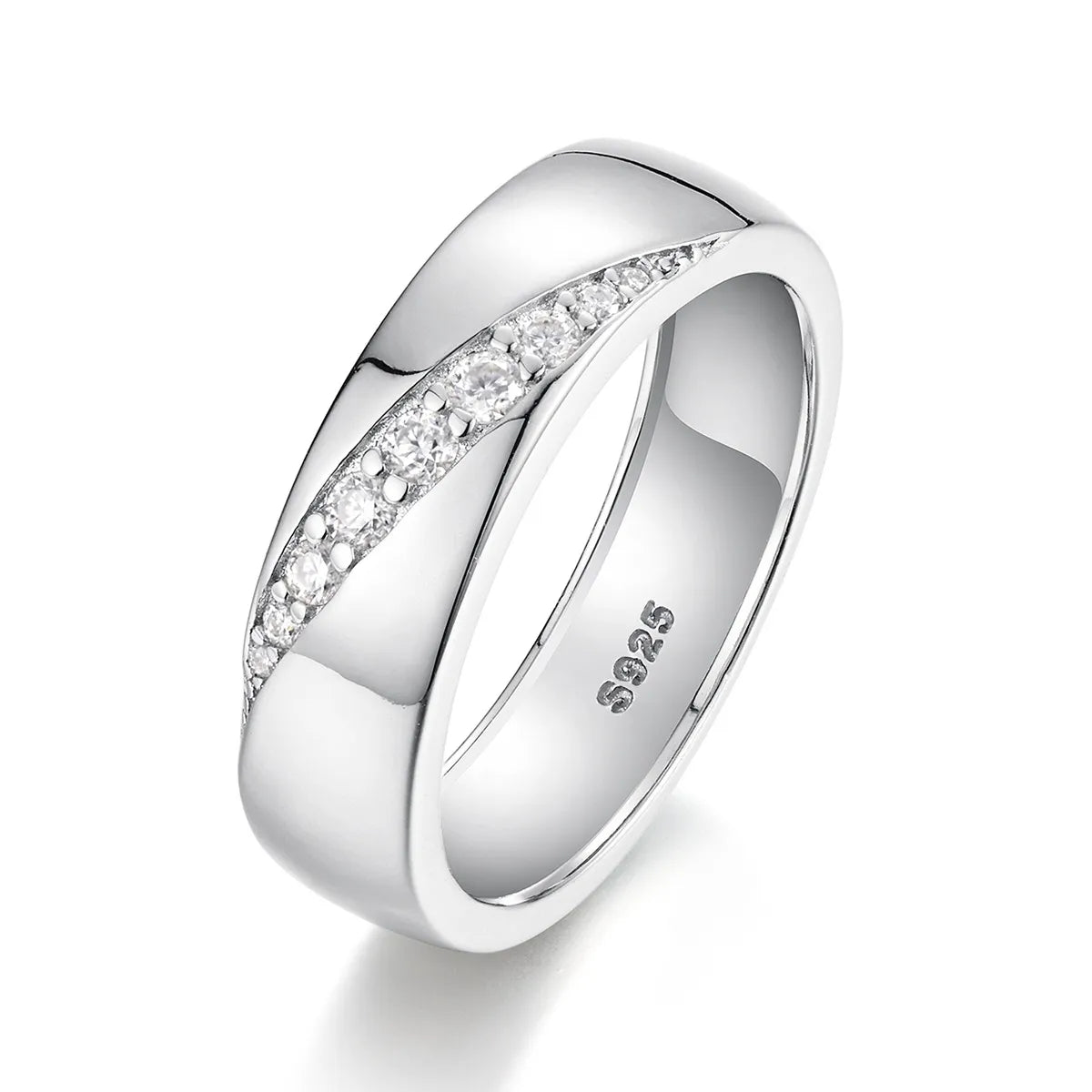 Premierify™ 925 Silver Valor 925 silver band with inset moissanite stones – bold polished ring
