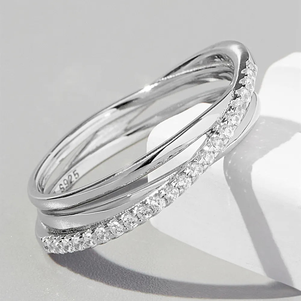 Premierify™ 925 Silver Radiance sterling silver band with zircon accents – polished stacking ring