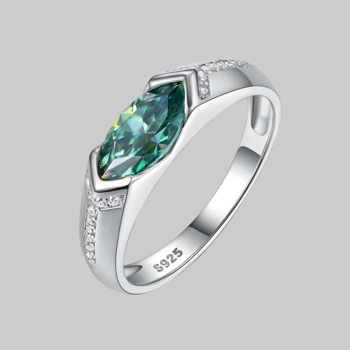 Sylvara™ platinum-plated moissanite engagement ring with certificate, modern east-west setting, luxury fashion jewelry by Premierify™