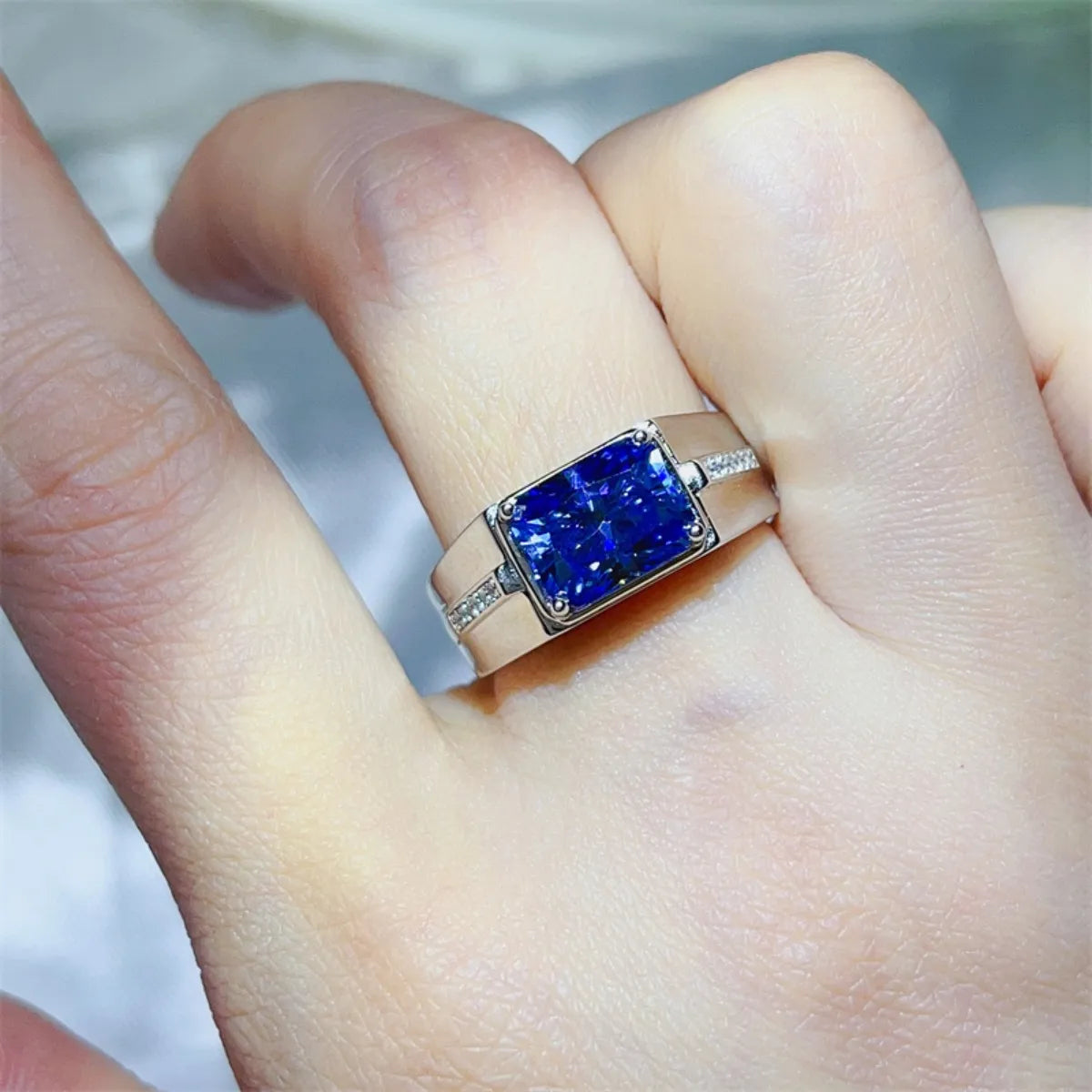 Premierify, brushed sterling silver, statement ring, 2-carat moissanite, side stones, certificate, free shipping.