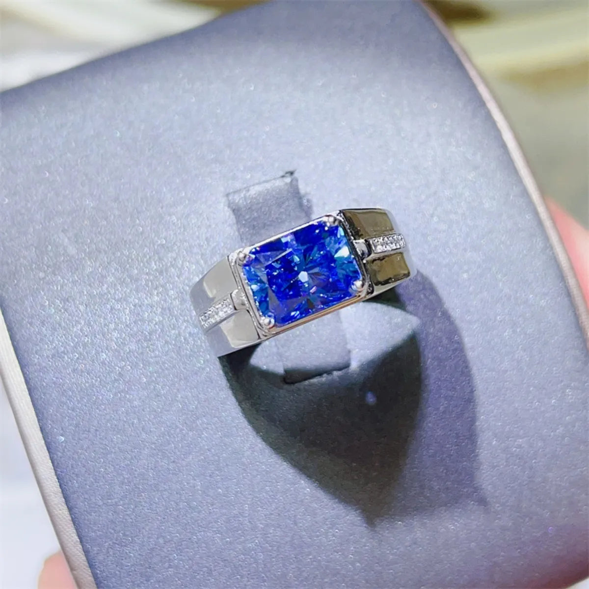Premierify, brushed sterling silver, statement ring, 2-carat moissanite, side stones, certificate, free shipping.