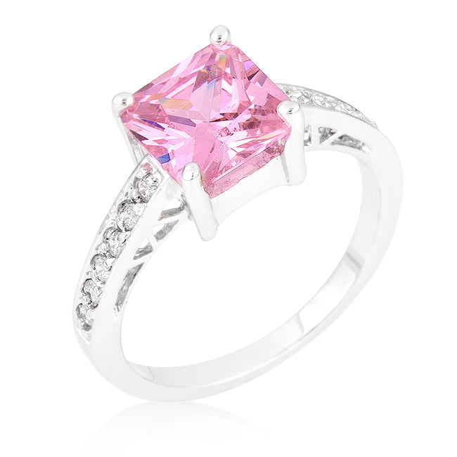 Premierify Ring – Aurora Rose Princess Cut Pink 2.2 Ct. CZ Cocktail Ring