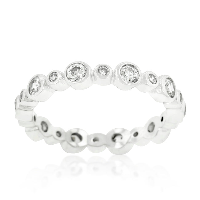 Alternating Bezel Linked CZ and Onyx Eternity Band