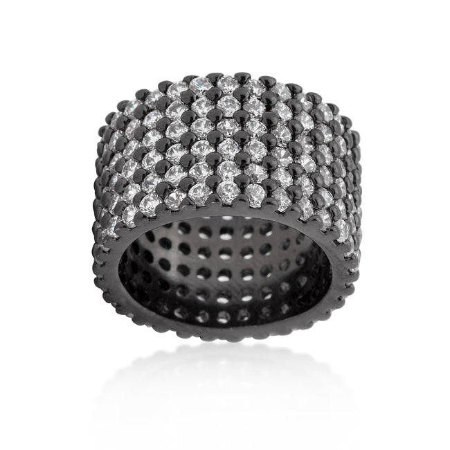 Premierify Ring – Noir Shine Wide Hematite 2.9 Ct. CZ Pave Cocktail Ring