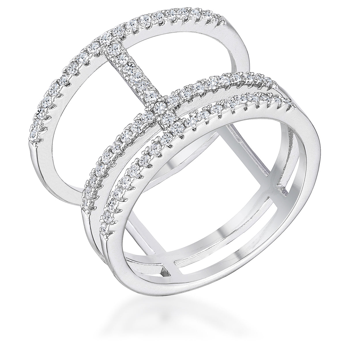 Premierify Ring – Brilliant Parallel | 0.5 Ct. CZ Rhodium Cocktail Ring
