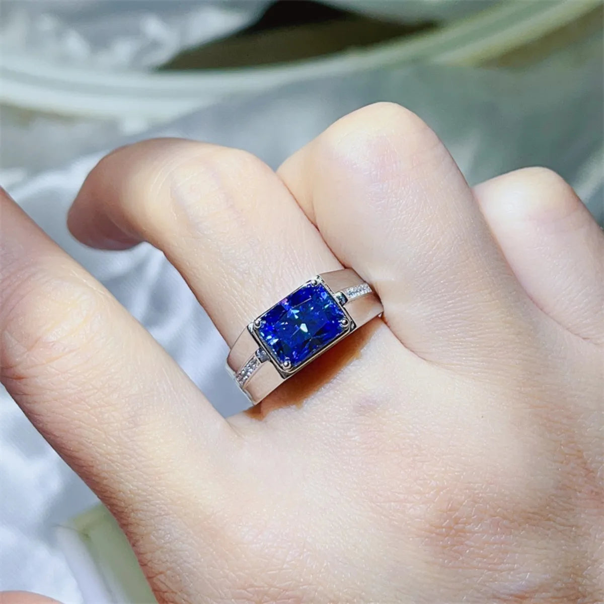 Premierify, brushed sterling silver, statement ring, 2-carat moissanite, side stones, certificate, free shipping.