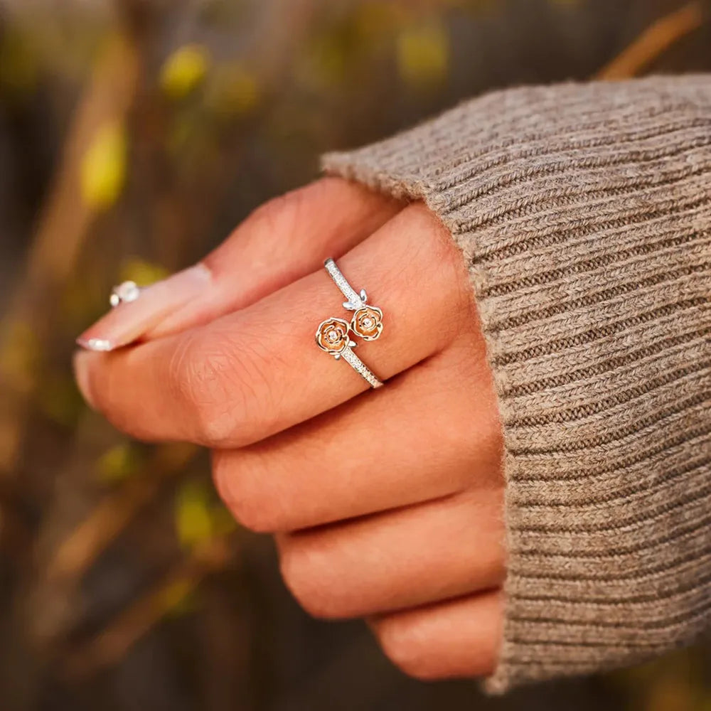 Premierify Ring – Rose Bloom Bypass | Elegant Inlaid Zircon Curve