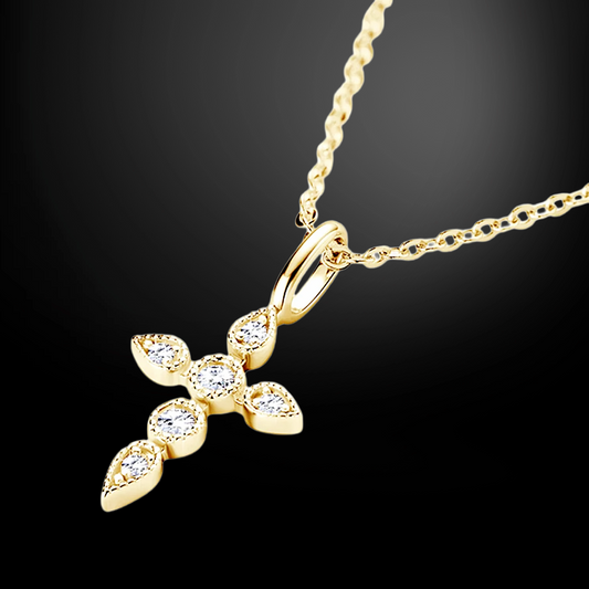 Moissanite Cross Necklace – Dainty Pendant • 925 Sterling Silver • Platinum or 18k Plated