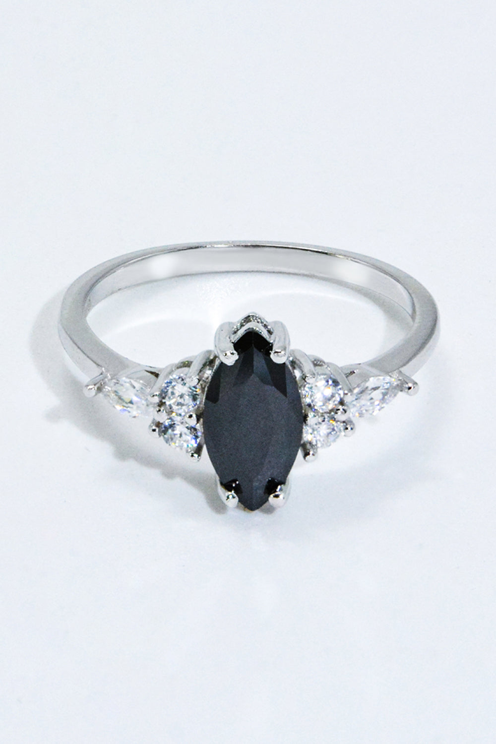 Savell™ | Premierify™ Black Agate Marquise Ring in Platinum Finish