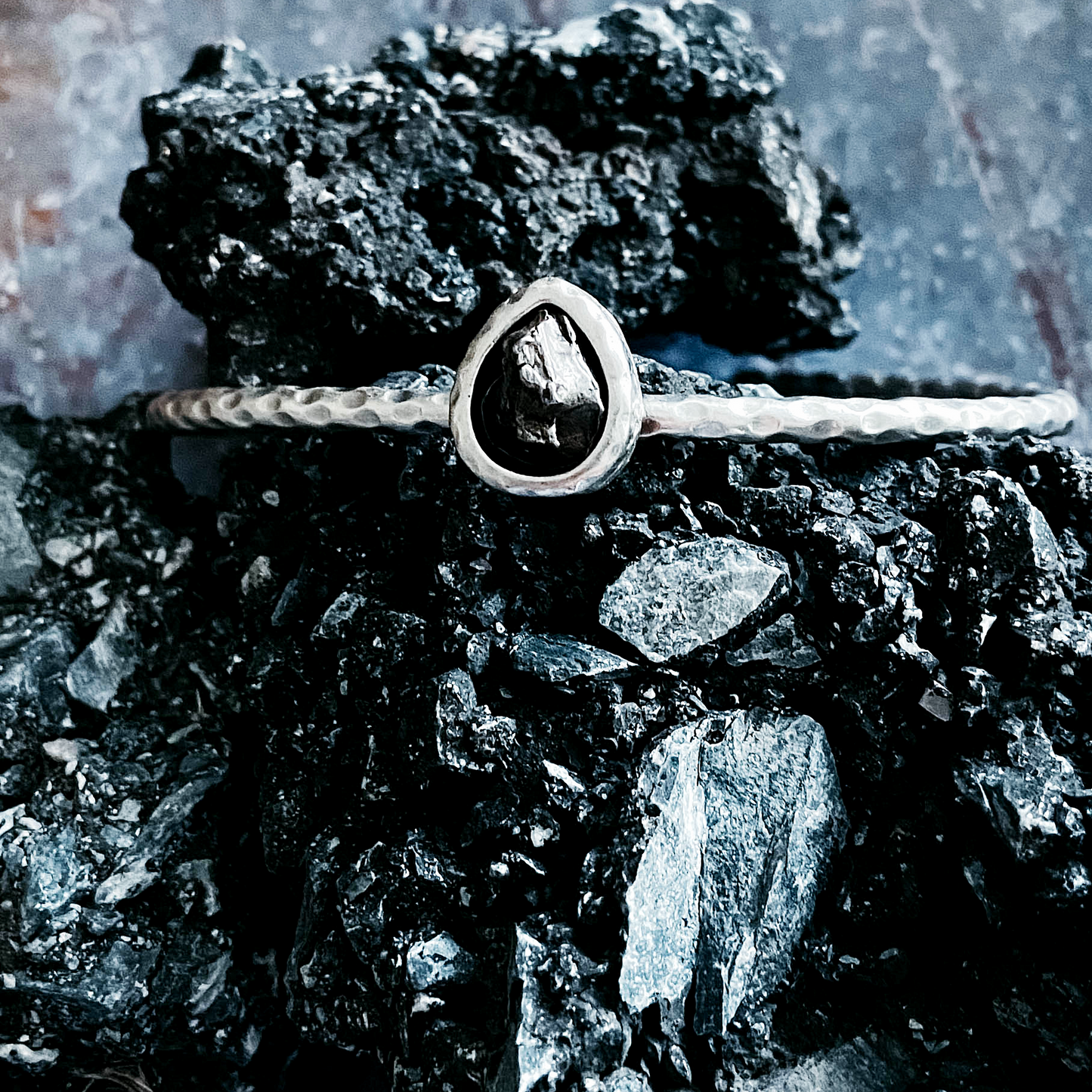 Teardrop Meteorite – Textured Silver Cuff Bracelet