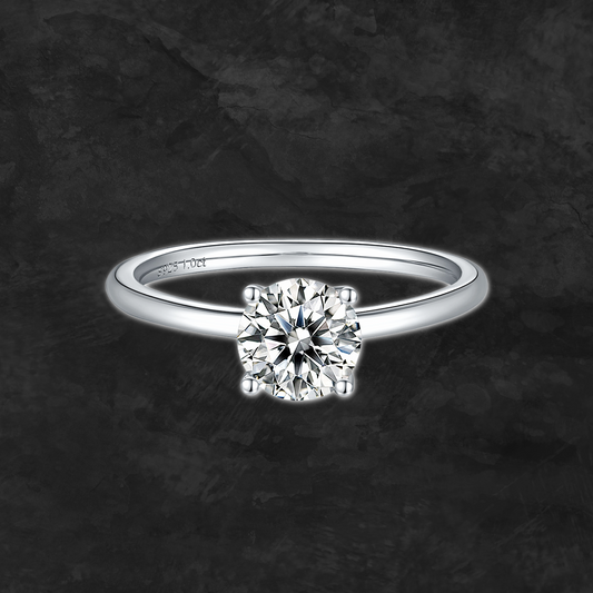 Premierify™ 1 ct moissanite engagement ring in round cut, platinum-plated 925 sterling silver.