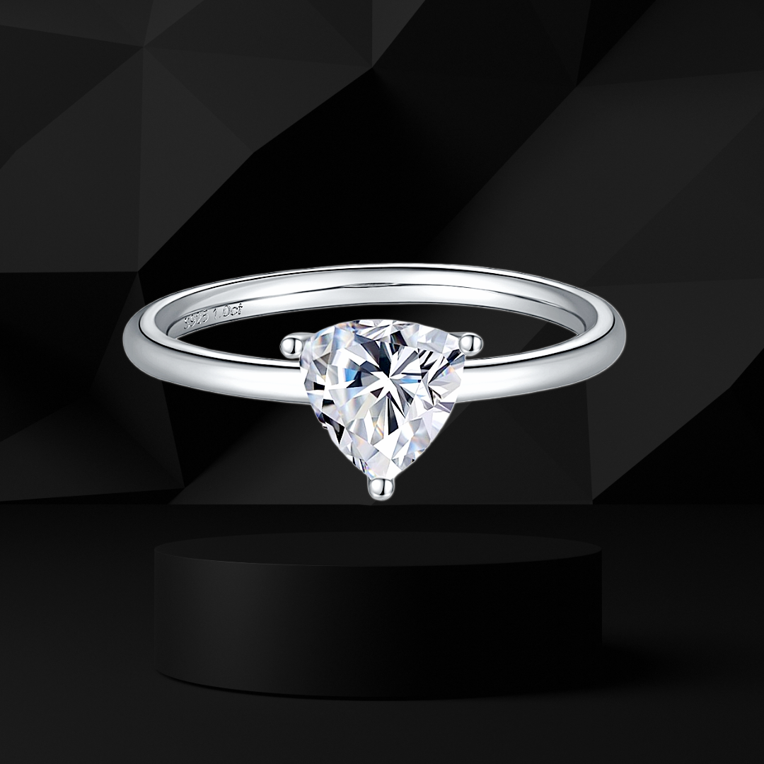 Premierify™ 1 ct moissanite engagement ring in trillion cut, platinum-plated 925 sterling silver.