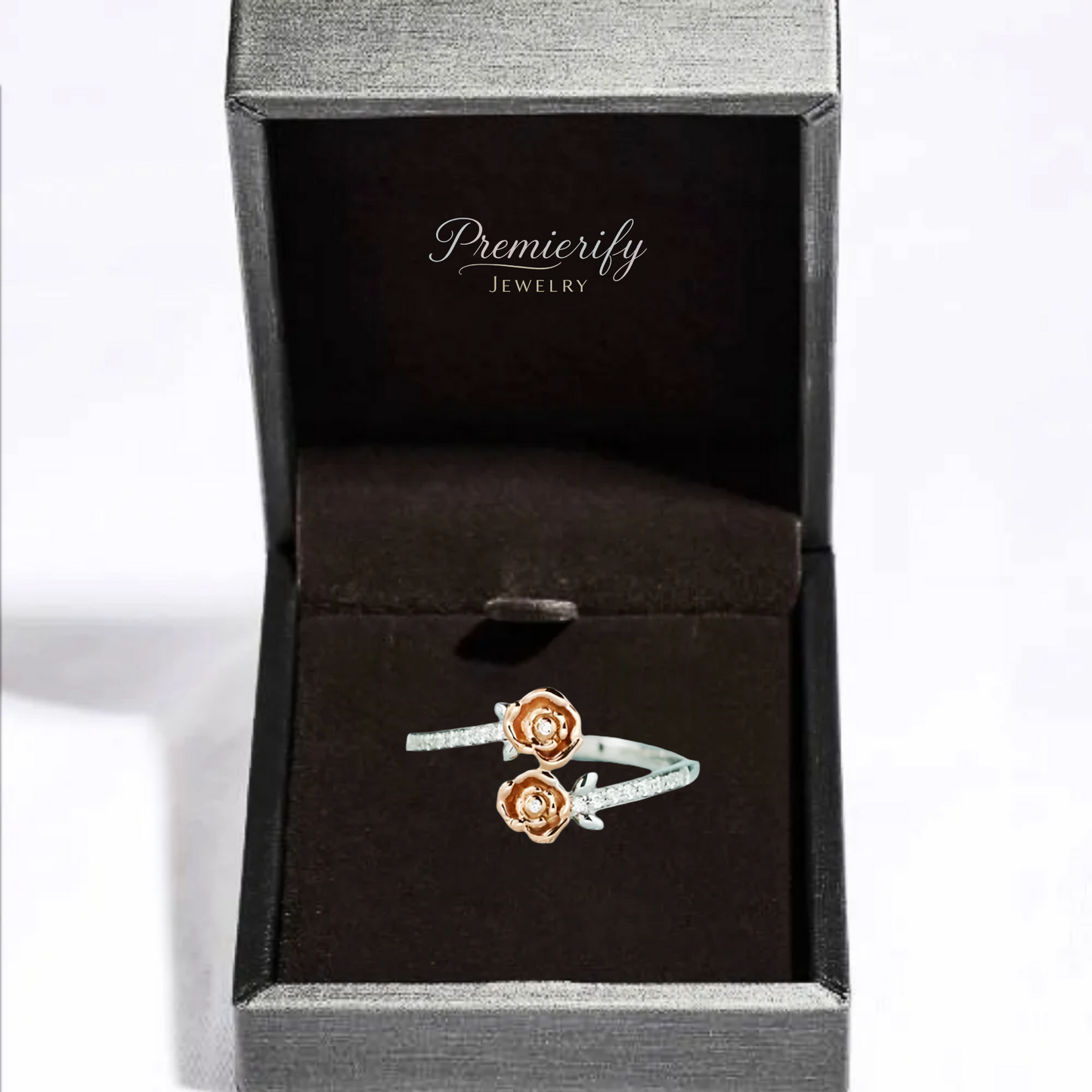Rose Bloom Bypass Elegant Inlaid Zircon Ring