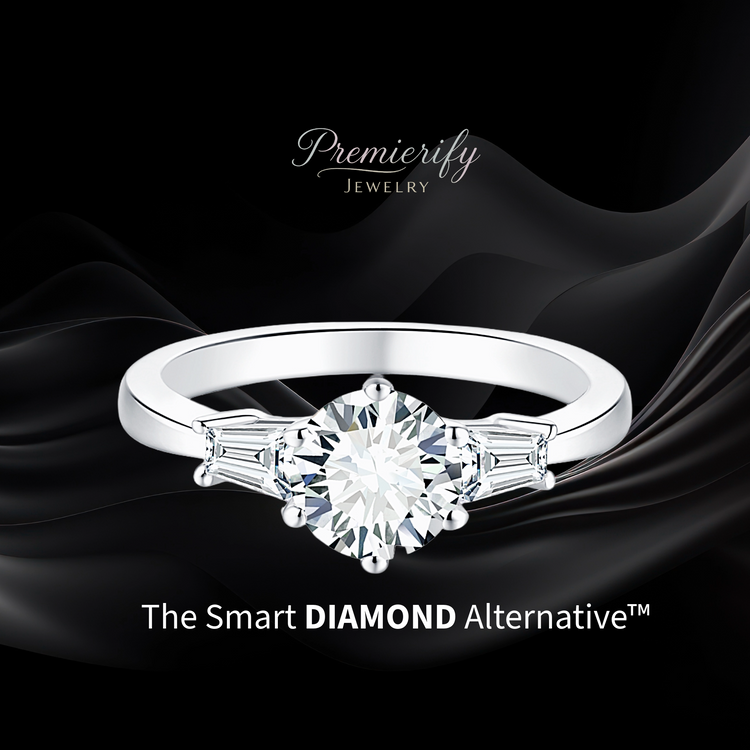 The Smart Diamond Alternative™ Engagement ring branded Premierify Jewelry on black background.