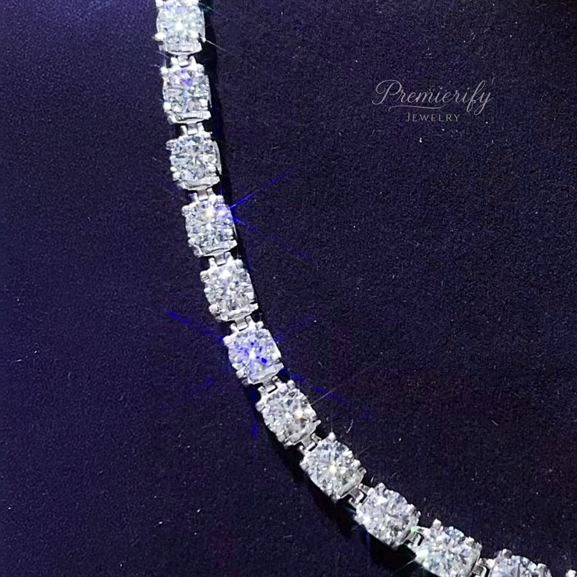 Diamond bracelet on a dark blue background with 'Premierify Jewelry' branding.