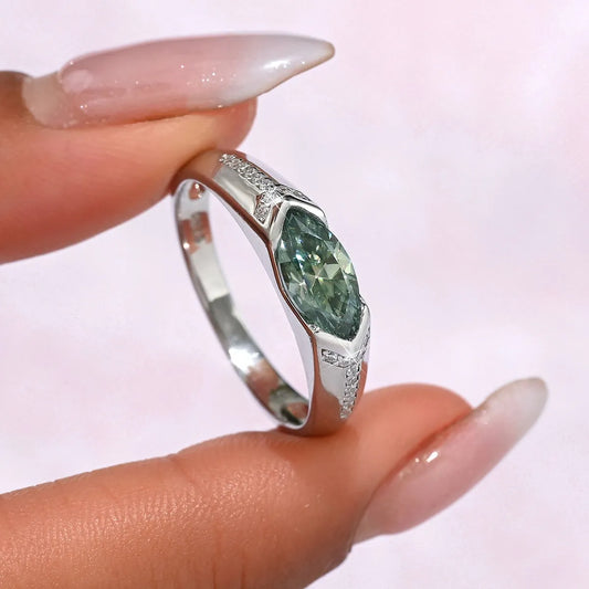 Sylvara™ platinum-plated moissanite engagement ring with certificate, modern east-west setting, luxury fashion jewelry by Premierify™