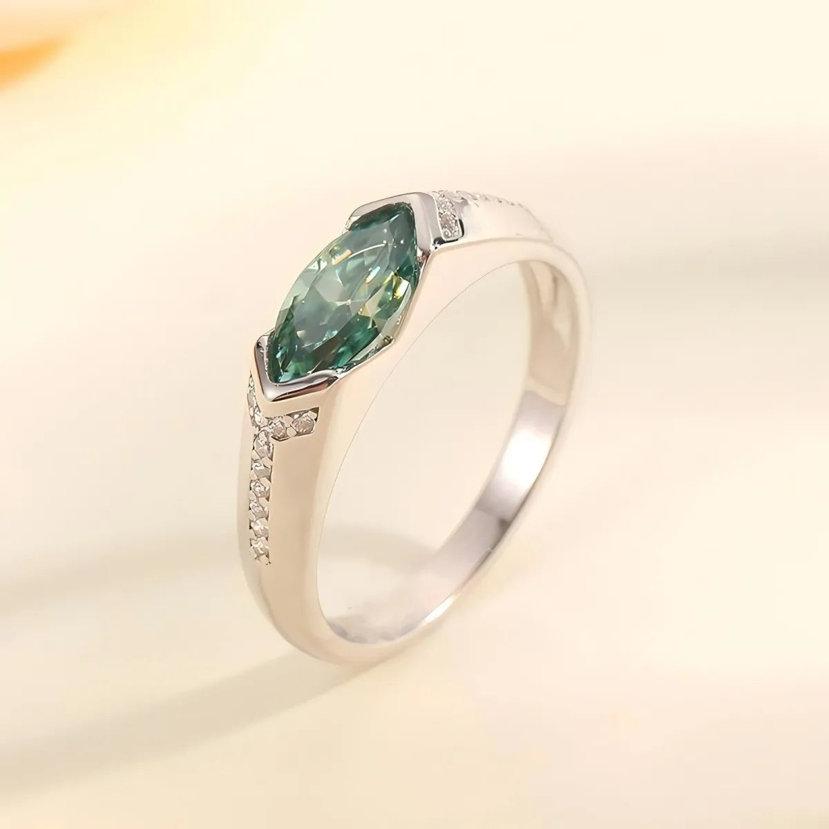 Sylvara™ platinum-plated moissanite engagement ring with certificate, modern east-west setting, luxury fashion jewelry by Premierify™