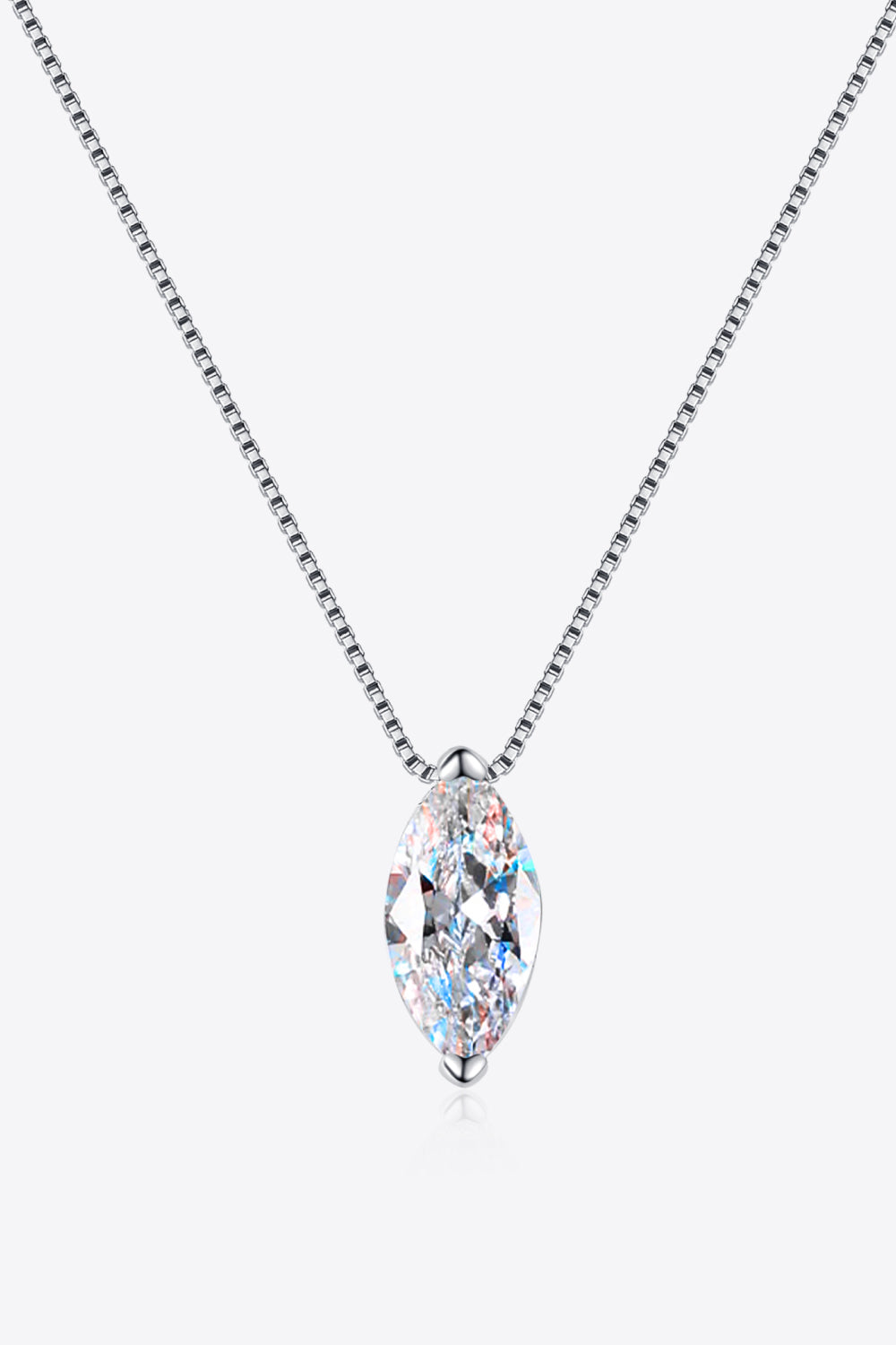 Marquise moissanite pendan chain on white background.