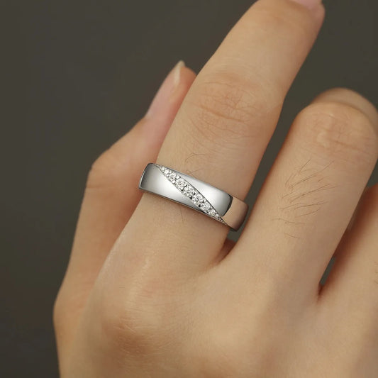 Premierify™ 925 Silver Valor sterling silver band with inset moissanite stones – bold polished ring