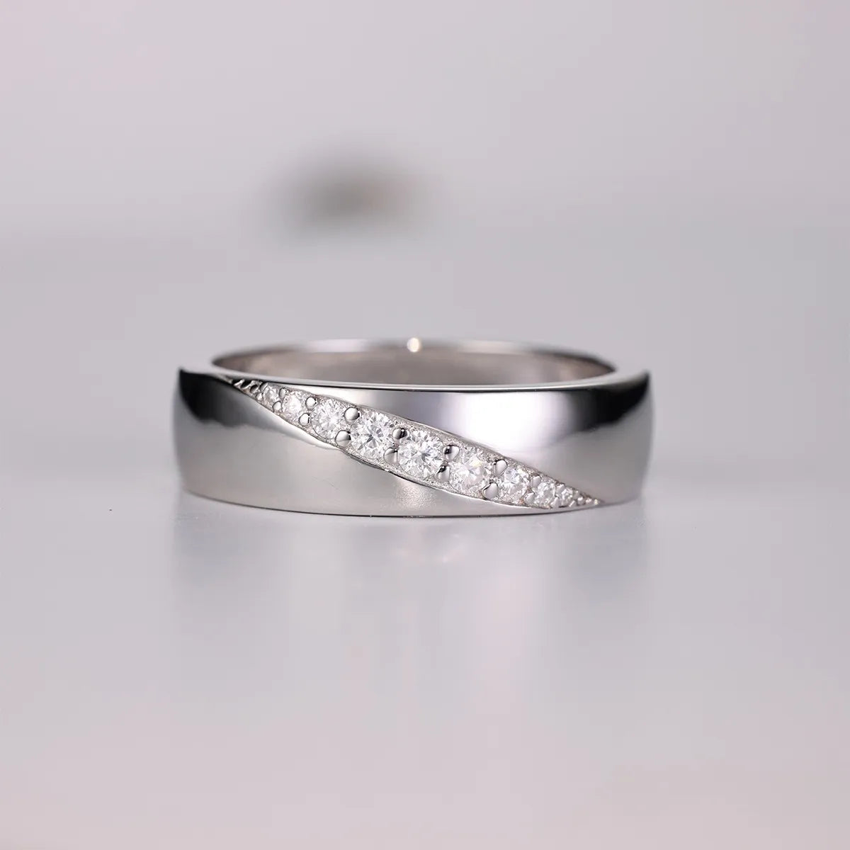 Premierify™ 925 Silver Valor sterling silver band with inset moissanite stones – Platinum Pated