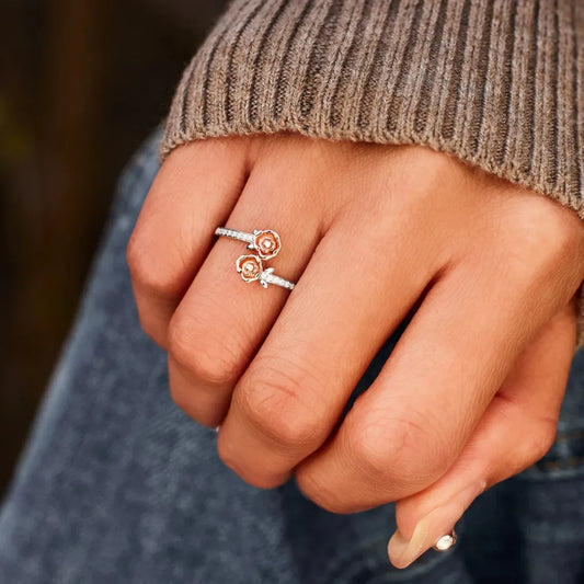 Premierify Ring – Rose Bloom Bypass | Elegant Inlaid Zircon Curve