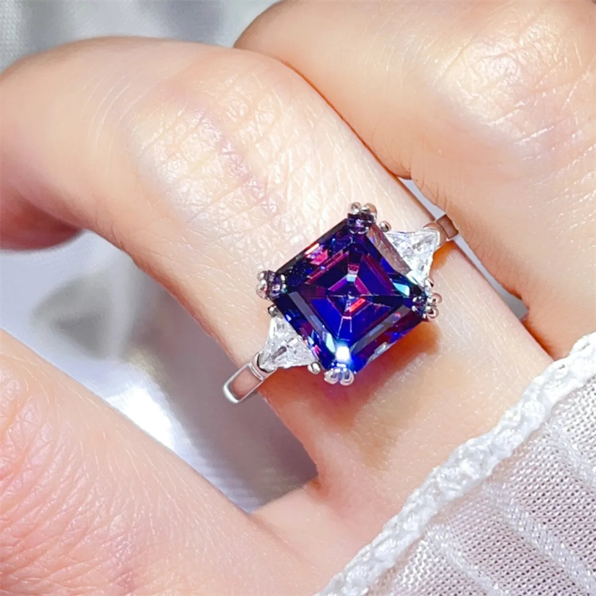 Veloura | 3-Carat Radiant Moissanite Ring in Platinum-Plated 925 Sterling Silver