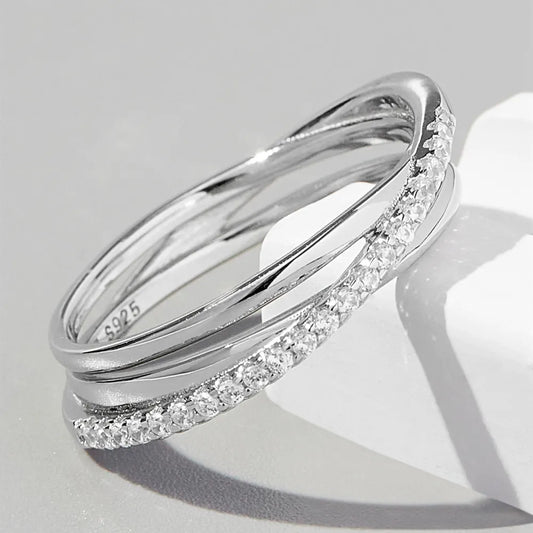 Premierify™ 925 Silver Radiance sterling silver band with zircon accents – polished stacking ring