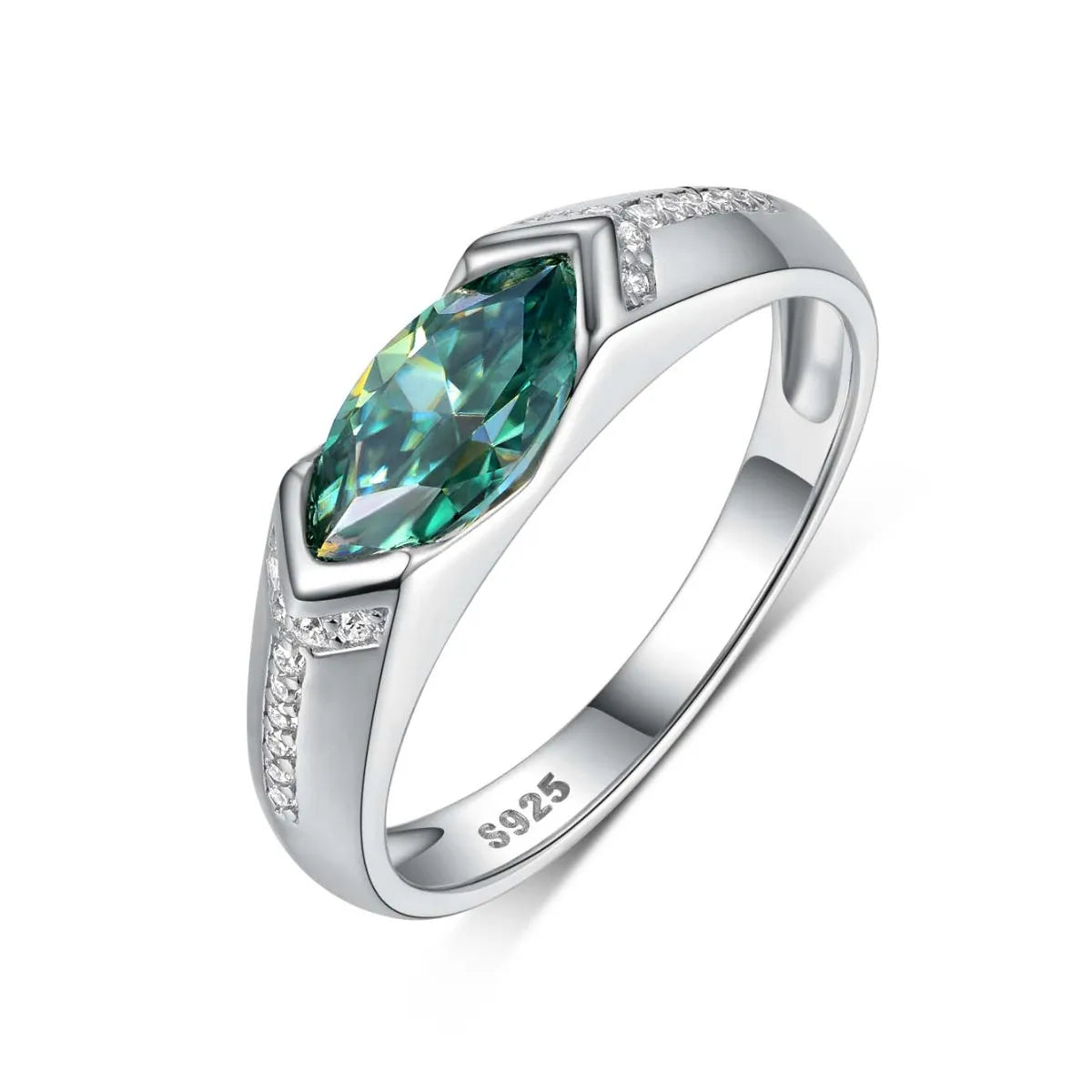 Sylvara™ platinum-plated moissanite engagement ring with certificate, modern east-west setting, luxury fashion jewelry by Premierify™