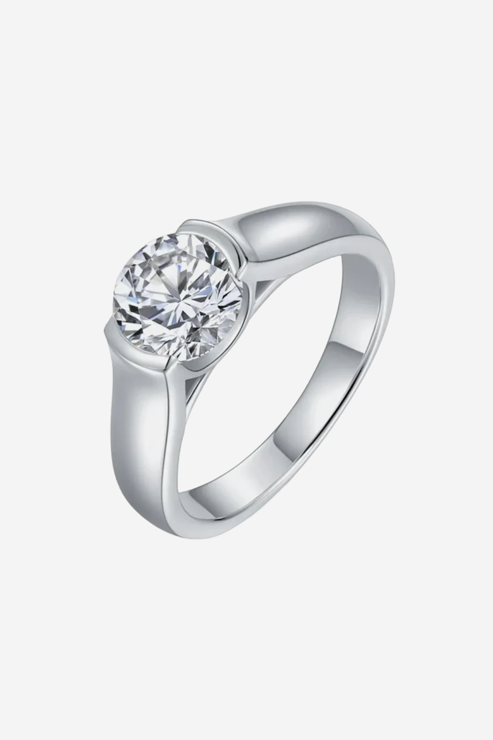 Axisline™ 1.5 Carat Moissanite Bezel Set 925 Silver Platium Plated Ring