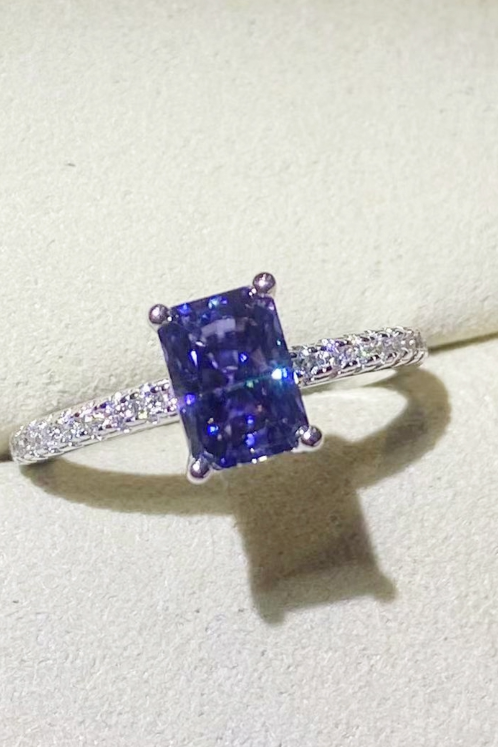 Cyanne™ 1 Carat Emerald-Cut Blue Moissanite Platinum Plated 925 Silver Ring