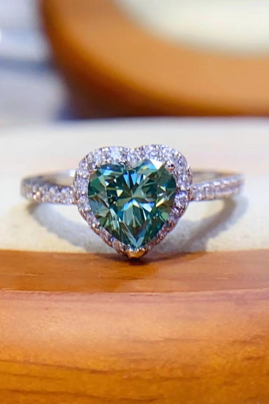 Coeur Lumière 1 Ct. Heart-Cut Certified Moissanite Ring 925 Platinum-Plated