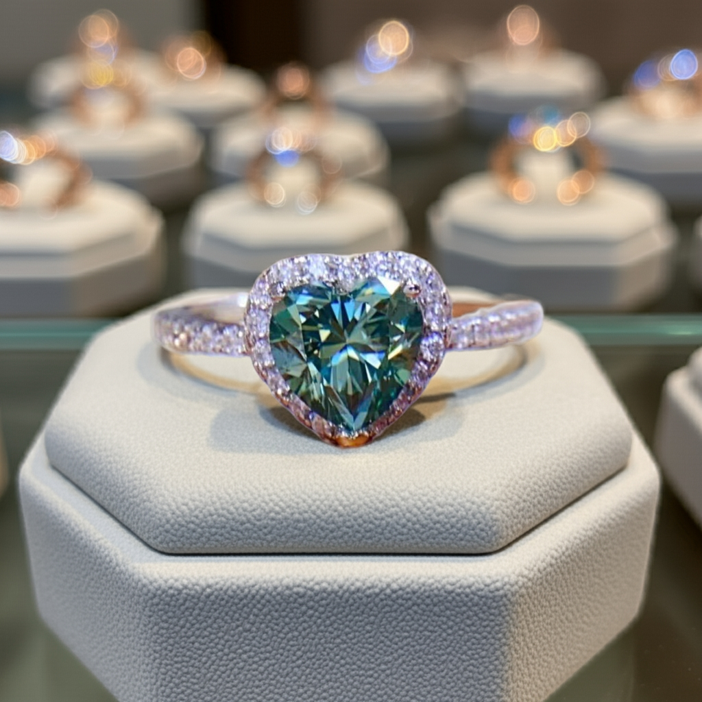 Coeur Lumière 1 Ct. Heart-Cut Certified Moissanite Ring 925 Platinum-Plated