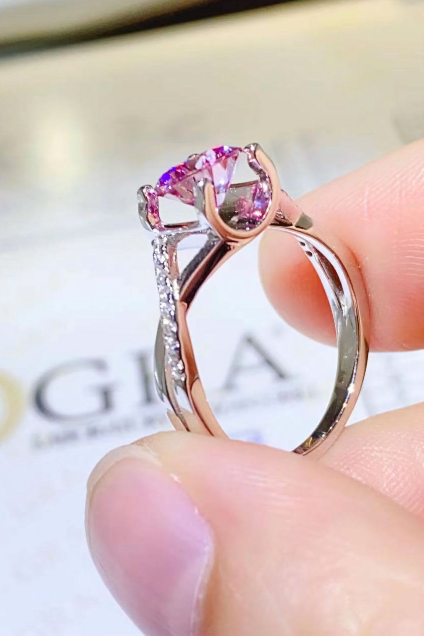 Premierify Fuchsia Glow Ring 1  Ct. Hot Pink Moissanite Ring