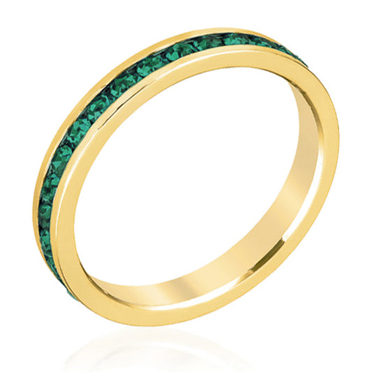 Premierify Ring – Eternal Green | Eternity Crystal Stackable Ring (Gold)