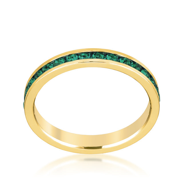 Premierify Ring – Eternal Green | Eternity Crystal Stackable Ring (Gold)