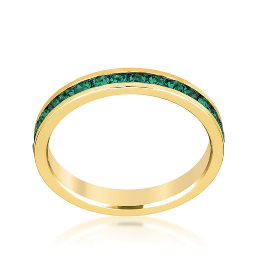 Premierify Ring – Eternal Green | Eternity Crystal Stackable Ring (Gold)