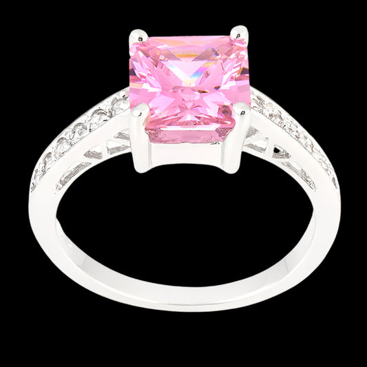 Premierify Ring – Aurora Rose Princess Cut Pink 2.2 Ct. CZ Cocktail Ring