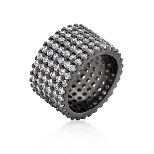 Premierify Ring – Noir Shine Wide Hematite 2.9 Ct. CZ Pave Cocktail Ring