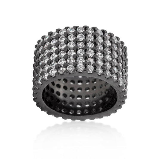 Premierify Ring – Noir Shine Wide Hematite 2.9 Ct. CZ Pave Cocktail Ring
