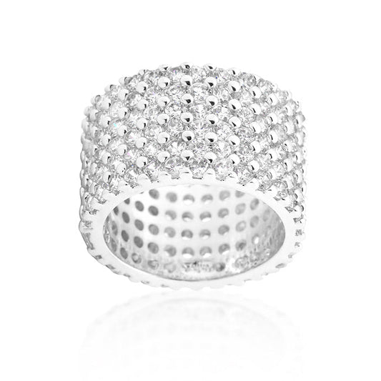 Premierify Ring – Diamond Shield | Wide Pave Rhodium CZ Cocktail Ring
