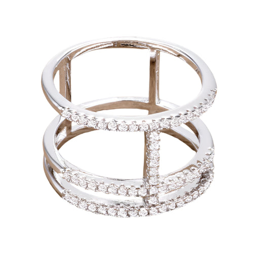 Premierify Ring – Brilliant Parallel | 0.5 Ct. CZ Rhodium Cocktail Ring