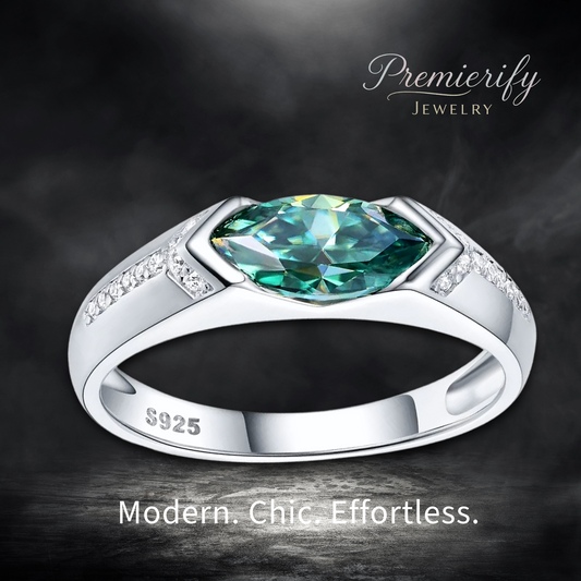 Sylvara™  1 Carat Marquise Moissanite Ring in Platinum Plated 925 Silver (East-West Setting)