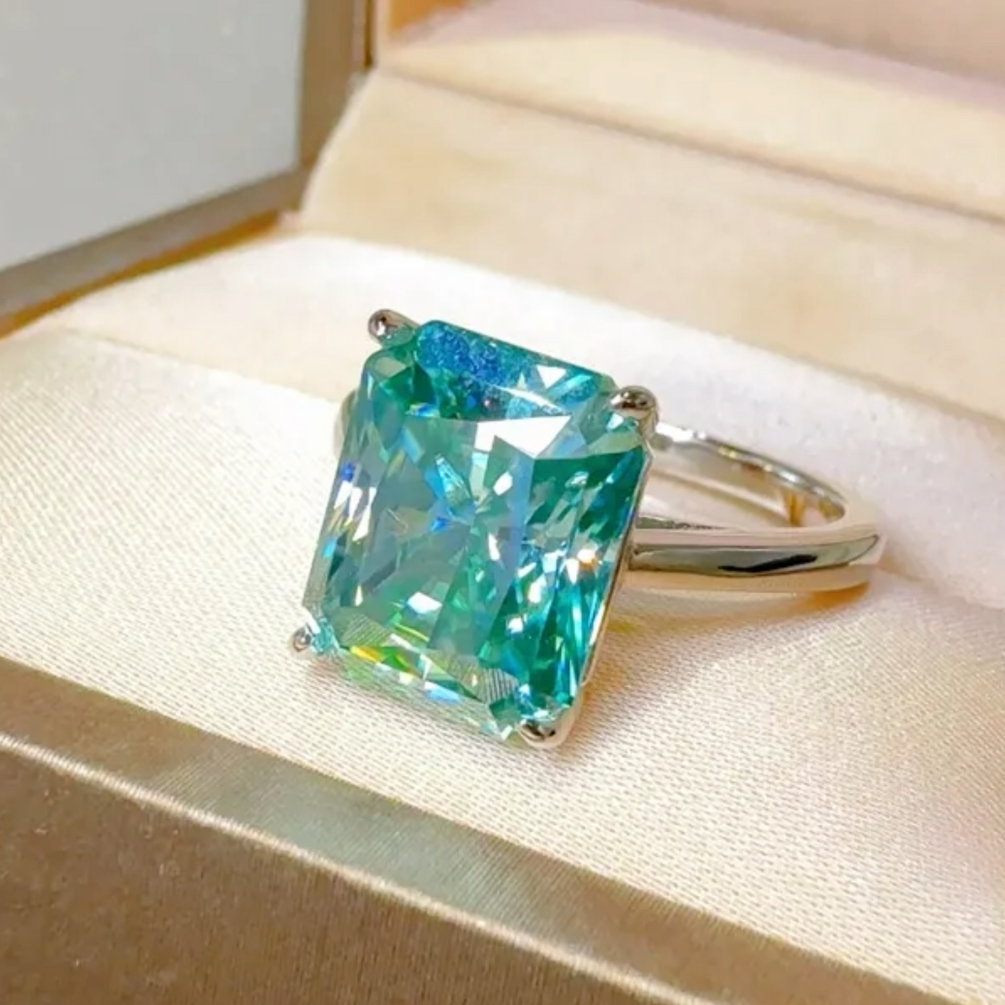 Aqua Noir™ 2ct Teal Cushion Cut Moissanite Ring Platinum-Plated 925