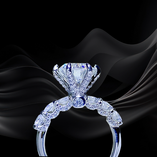 Diamond ring on a black fabric background