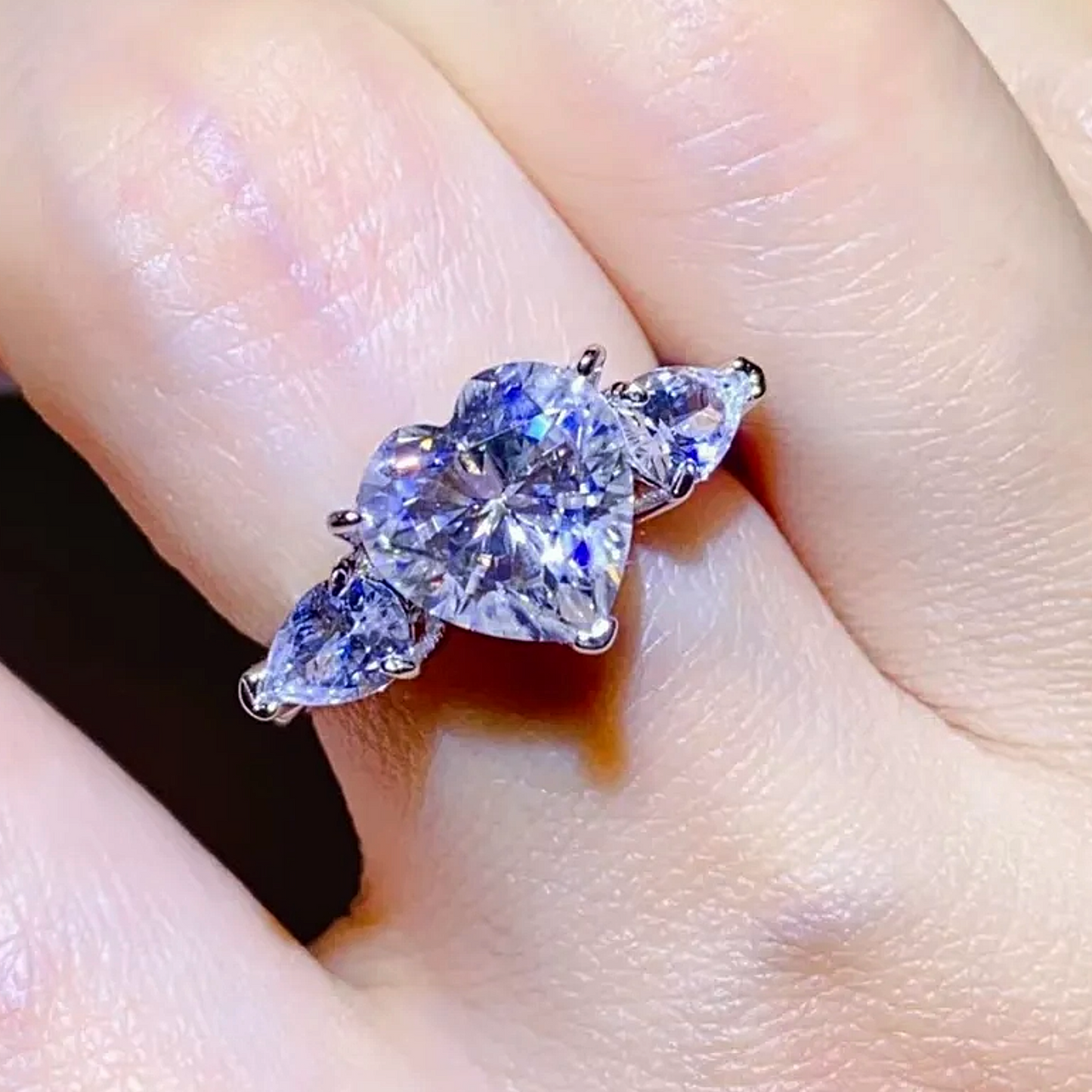 Amarisse™ 3ct Heart Moissanite-Zircon Ring Platinum-Plated 925