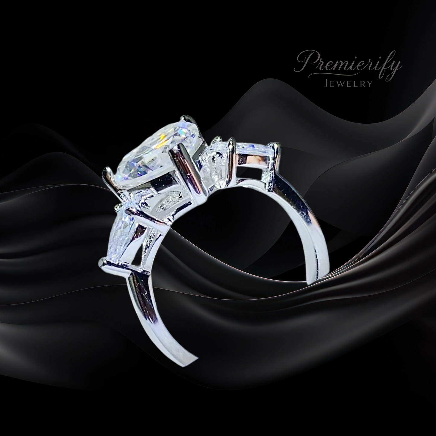 Amarisse™ 3ct Heart Moissanite-Zircon Ring Platinum-Plated 925